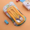 Set di stoviglie Set di posate per bambini Set di posate per bambini in acciaio inossidabile Cucchiaio per bambini Forchetta Contenitore per stoviglie Bento portatile riutilizzabile per la scuola