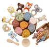 Presentuppsättningar Född babyhandduk Baduppsättningar Presentförpackningar Muslin Squares Cotton Filt Bath Borstar Dusch Animal Rattle Pacifier Chain Baby Artiklar 230717