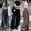 Women's Pants Sagging Straight Casual Spring Summer High Waist Solid Black Brown Grey Loose Wide Leg