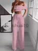 Kvinnors tvåbitar byxor Summer White Black 2 Piece Set Women Clothing Wide Ben Pants Suits Sexy Croped Top + Long Trousers Fashion Woman Tracksuits J230717