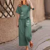 Women's Two Piece Pants Cotton Linen Sets For Women 2 Pieces Ladies Short Sleeve Dandelion Printed Blouse Loose Cropped Boho Summer Casual