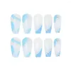 Unghie finte 24PCS Blu Nail Sweet Short Press On Elegant Nails Stickers Jelly Gel / Tipo di colla Bastone artificiale