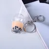 Keychains Simulation Pearl Milk Tea Holder Cute Colorful Bubble Cup Pendant Key Chains Keyrings Creative Jewelry Gifts