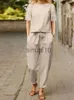 Vrouwen tweedelige broek ZANZEA dames zomer effen bijpassende set halve mouw O-hals oversized dunne blouse wijde pijpen broek femme vakantie elastische vintage sets J230717