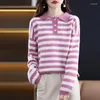 Damenpullover Herbst Winter 22 Reine Wollpullover Frauen Polokragen Streifen Gestrickte Unterwolle Lose Pullover Slim Fit Mode Langarm