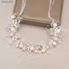 Romantic Bridal Hair Band Headdress Pink Flowers HandPrepared Pearl Head Wear Women Children's Wreath Hair Accessories L230704