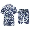 Herrspårar Zebra Stripe Navy Men Set Abstract Fun Animal Casual Shirt Set Hawaii Fitness Outdoor Shorts Summer Print Suit 2 Piece