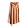 Skirts Korean England Office Lady Simple Solid Satin Elegant Summer Midi Skirt Women Faldas Mujer Moda Long Skirts Women Plus size 230715