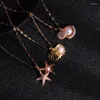 Pendentif Colliers Vintage Starfish Shell Acrylique Zircon Titane Collier En Acier Pour Les Femmes Y2K À La Mode Coréen Or Couleur Chaîne Bijoux