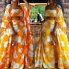 Calças femininas de duas peças amarelas conjunto de 3 peças roupas femininas estampadas da moda calças largas e cardigã manto robe de três peças terno festa senhora conjunto combinando J230717