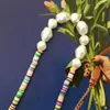 Hänghalsband avslappnad guldfärgplätering vit oregelbunden pärla med färgglad polymer lerhalsband för kvinnor flicka boho uttalande modern