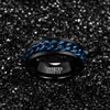 Bröllopsringar Nuncad Men's 8mm Tungsten Carbide Ring Black Tungsten Steel Ring med blå roterbar kedja Inlagd Comfort Fit Size 6-12 230717