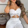 Women's Two Piece Pants 2022 Summer Women Casual White Two Piece Suit Sets Sleeveless Drawstring Bandeau Crop Top Shirred High Waist Long Pants Sets J230717