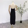Casual Dresses Backless Strap Long Dress Women 2023 High Quality Slash Neck Fashion Black Knitted Bodycon Slim Sexy Simple Robe P807