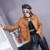 Damen Leder Safari Damen Stil Echte Cargo Jacke Büro Dame Schaffell Langarm Schlank Kurzmantel Herbst Winter Streetwear Outwear