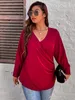 Women's Plus Size T-Shirt Plus Size Women Clothing Autumn Winter Loose Fit Long Sleeve T Shirt Solid Black Large Big Tops V Neck Casual Blouse 4XL 230715