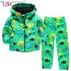 Ensembles de vêtements LZH vêtements pour enfants automne et hiver vêtements pour enfants vêtements pour garçons imperméable manteau de dinosaure imperméable + ensemble de pantalons ensemble de vêtements pour filles Z230717