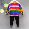 Kläder sätter Babicolor Children's Clothing Set Rainbow Polo Neck tröja dragkedja+byxor Baby Boys and Girls Set Cartoon Printing Children's 2-Piece Set Z230717