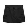 Shorts feminino 2023 verão para todos os jogos com bolsos no meio da cintura decorados com macacão preto de náilon culottes