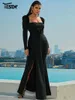 Casual Dresses Yesexy Puff Long Sleeve Split Black Mermaid Prom Dress Elegant Party for Women 2023