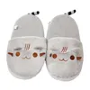 Mignon gris rayé chat Plus hiver chaud femmes maison coton diapositives silencieux doux confort plat moelleux sandales L230704