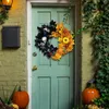 Fleurs décoratives Halloween Guirlande Décoration de porte d'entrée 17,7 pouces Augmenter l'atmosphère Noir et jaune Mur Fenêtre Décor Party Favors