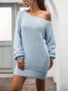 Casual Dresses Women's Off Shoulder Sweater Dress Långärmad solid färg Löst stickad fall mini