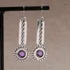 Boucles d'oreilles pendantes bohême ethnique 925 argent aiguille Vintage élégant améthyste pour les femmes fiançailles mariage fête goutte boucle d'oreille cadeau