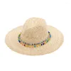 Wide Brim Hats X312 Adult Raffia Straw Sun Hat Lady Chain Decorated Jazz Cap Female Beach Caps Panama