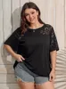 T-shirt grande taille pour femmes Finjani Plus Size Summer Geo Cut Out Tee T-shirt à manches courtes en mousseline de soie pour femmes Vêtements pour femmes O-Neck Tops 230715