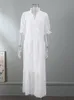 Basic Casual Dresses Summer Cotton White Maxi Dress For Women Casual Hollow Crochet Bohemian Loose Beach Robe Ladies Plus Size Holiday Vestidos 230715