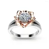 Bröllopsringar Luxury White Crystal Ring Gold Silver Color Sunflower Bague Statement Smycken för Women Girls Gift #278628