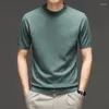 Men's Sweaters Mens Sheep Wool Thin Knit Tee Shirts Spring Mock Neck Pure Knitwear Short Sleeve Male Sweater Tops Pullovers