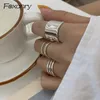 Foxanry New Fashion Anelli di barretta di colore argento per le donne Minimalista Geometrica Fatta a mano Larghezza anelli Regali di gioielli per feste