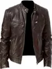 Herren-Jacke aus Kunstleder, Biker-Motorradjacke, thermisch, warm, winddicht, regendicht, für den täglichen Gebrauch, Reißverschluss, Stehkragen, einfache Freizeit-Oberbekleidung, einfarbig, durchgehender Reißverschluss