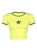 Kadınlar T-Shirt Yıldız Baskı Sarı Tshirt Kadınlar Yaz Kıyafetleri Slim En İyi Baharat Kız Günlük T-Shirt Street Giyim Y2K Tee Sesli 230717
