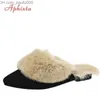 Slippers Aphixta Real Animal Fur Slides Slippers Lady Natural Mules Flip Flops Fluffy Fur Sandals Plush Shoes Amazing Present Y200106 Z230717