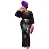 Vêtements ethniques moulantes robes sexy pour les femmes africaines grande taille robe lanterne à manches longues maxi robes de noël célébrer robes brillantes