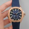 2022 5164 GMT resetid Automatisk herrklocka Rose Gold Blue Textured Dial Stick Number Markers Rubber Strap 5 Styles Watches Pur293h