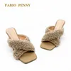 Slippers Fabio Penny Women's Shoes Belt مع Velvet Square Head Dinner Cheels High Cheels Waring Women Slippers and Sandals L230717