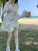 Vestidos casuais Hsa vintage temperamento feminino vestido de verão requintado e exclusivo tubo branco superior tutu mangas para mulheres 2023