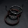 Bangle Fashion Wooden Bead Men Bracelet Multilayer Black Magnet Yoga Woven Adjustable Punk Bangles Jewelry Gift