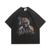 Camisetas masculinas MADEEXTREME vintage com estampa de tigre e manga curta masculina lavada retrô gráfico hip hop feminino 7957