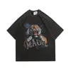 القمصان T MADEEXTREME VINTAGE Tiger Print قميص قصير الأكمام الرجال يغسلون الرجعية الهيب هوب النساء 7957