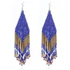 Dangle Oorbellen Vintage Etnische Lange Tassel Earring Temperament Persoonlijkheid Bohemian Handgemaakte Bead Blue Drop Vrouwelijke Sieraden Groothandel