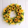 Decorative Flowers & Wreaths Artificial Sunflower Summer Wreath-16 Inch Fake Flower Wreath With Yellow And Green Leaves For Front Door IDeco