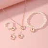 Ensembles de bijoux de mariage Style Y2K Mignon Rose Papillon Pendentif Boucles D'oreilles Mode Tempérament Imitation Perle Bracelet Collier Ensemble pour Femmes Fille 230717