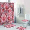 Rideaux de Douche Rideau de Douche Floral Fleurs imperméables avec Tissu perlé Ensembles de Rideau de Douche de Salle de Bain avec Tapis Polyester Cabine de Douche Surtain