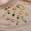 Stud 1 Brinco Brincos de argola pendentes de zircão verde para mulheres Brincos de aço inoxidável banhados a ouro 2023 Acessórios de joias DIY da moda J230717