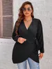 Women's Plus Size T-Shirt Large Plus Size 4XL Blouse for Women Peplum Tunic Tops Autumn Winter Black Belt Curvy Casual Oversized Solid Loose T Shirts 230715